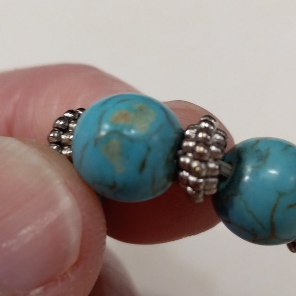 Gypsy Jewels Simulated Turquoise Sideways Silvertone Cross Stretch Bracelet - Picture 6 of 6